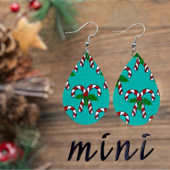 Jewelry - Mini Faux Leather Teardrop Earrings Christmas